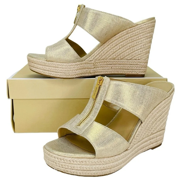 Michael Kors Bradley Gold Shimmer Womens Espadrille Wedge Sandals Size 10M - Picture 9 of 13